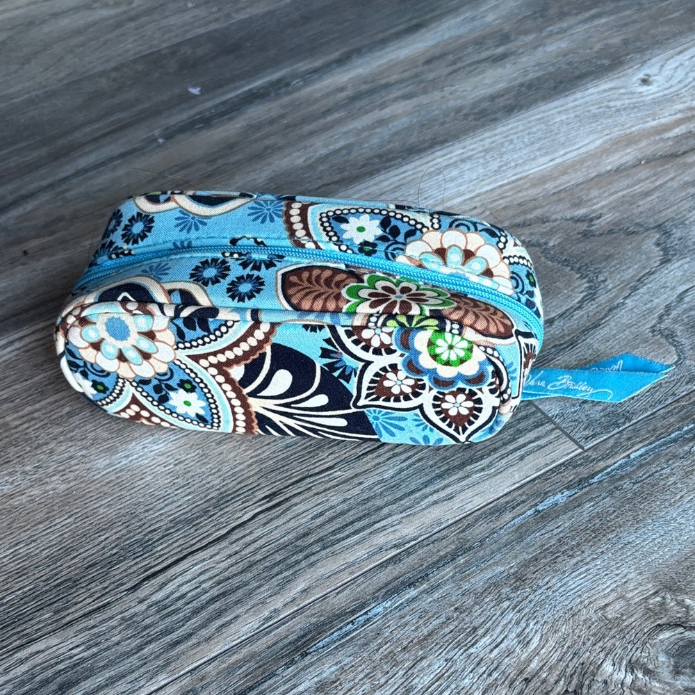 Vera Bradley Aqua and Navy Floral Quilted Zip Pouch